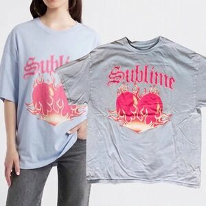 Sublime T Shirt Flaming Heart Graphic Light Blue XL